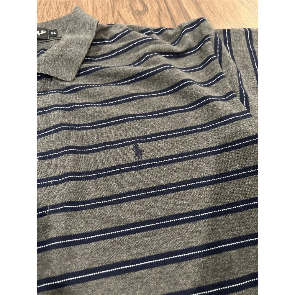 Polo Ralph Lauren Men's XL, Navy & Gray Striped Pique Knit Shirt.